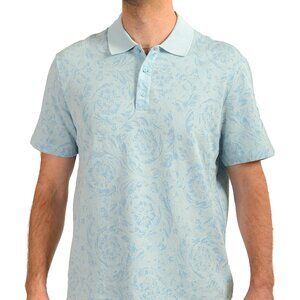 Versace Men's Pale Blue Barocco Jacquard Piquet Polo Shirt US 3XL IT 58